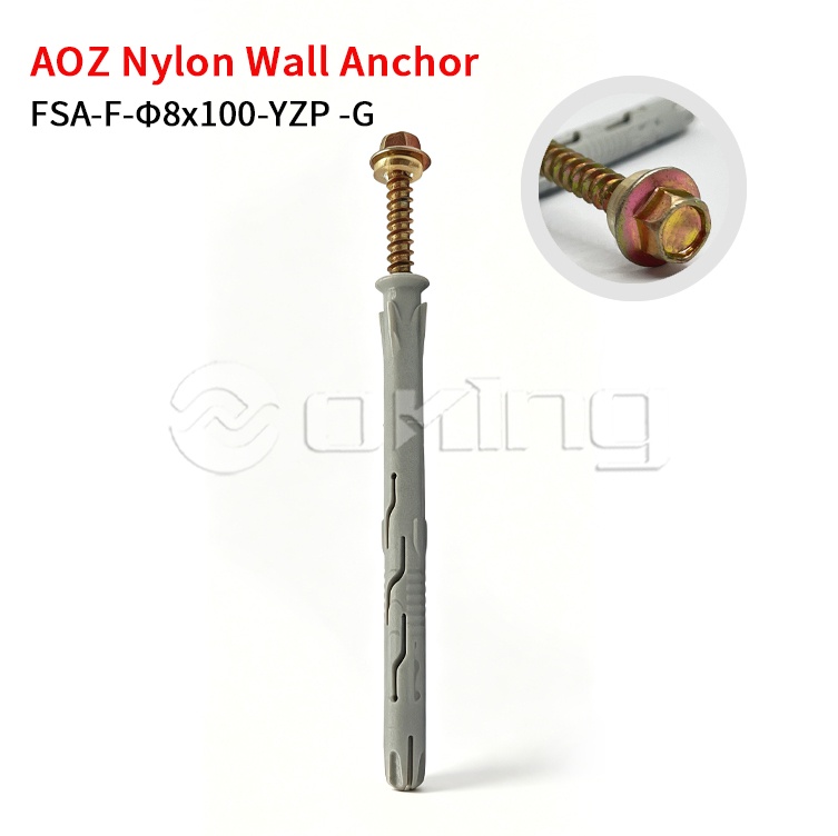 پیچ فلنج شش گوش تورکس زینک زرد AOZ M8x100 با لنگر دیواری نایلونی خاکستری برای نصب دیوار پرده و بیرونی