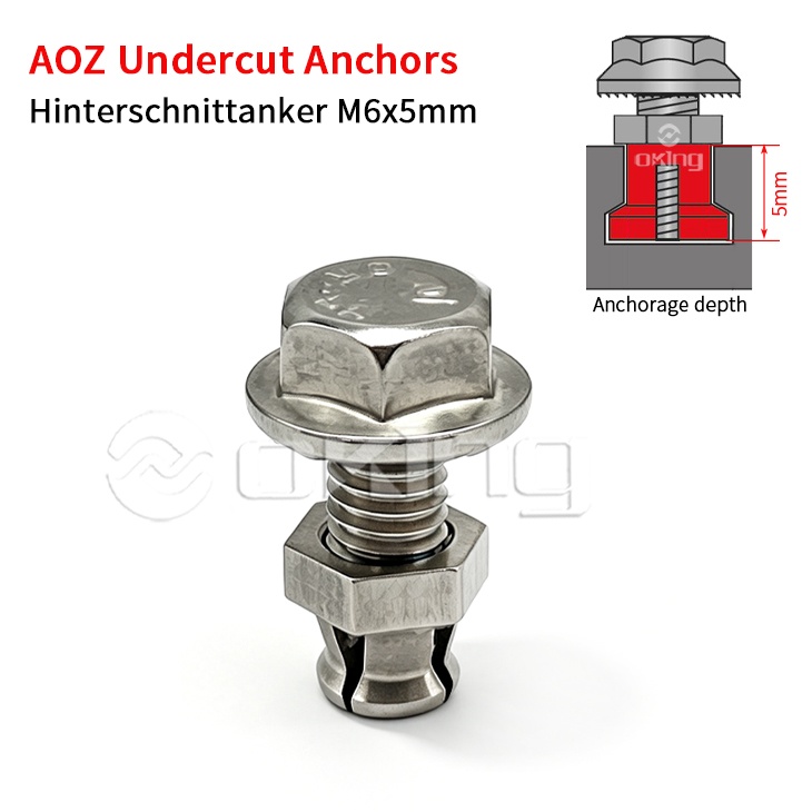 لنگرهای زیر برش از جنس استنلس استیل AOZ M6x5mm، تانکر Hinterschnit برای سیستم های رفع آندرکات
